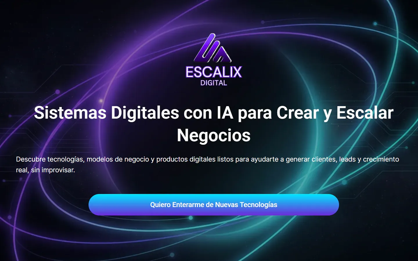 Captura de la portada de Escalix Digital con el titular Sistemas Digitales con IA para Crear y Escalar Negocios.